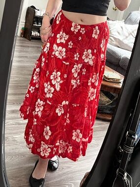 Vibrant Floral Maxi Skirt in Red